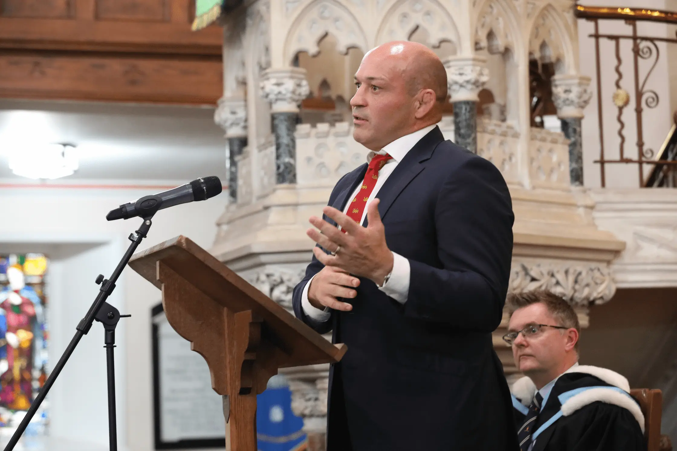 Chief Guest Rory Best O.B.E. addressing pupils at Speech Day 2025